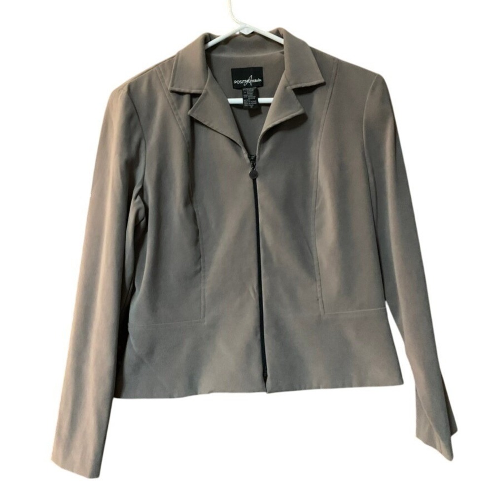 Positive Attitude Taupe Zipper Front Blazer Jacket 12 Y2K Minimal VTG Business